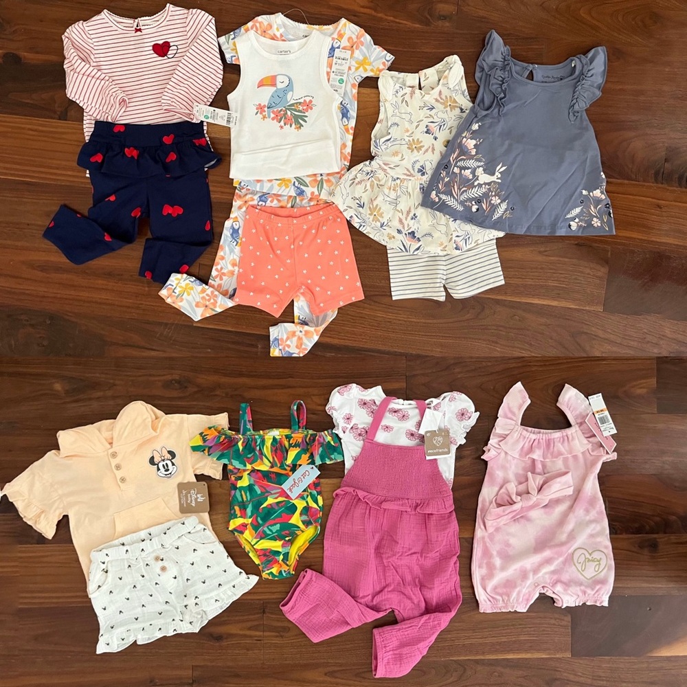 NWT bundle of baby girl clothes sz 9-12 months. Cat & Jack, Carter’s, Disney etc